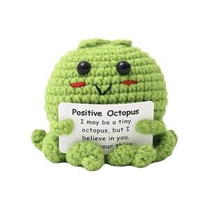 Crochet Octopus with Positive Message – Green Sea Creature Desk Decor